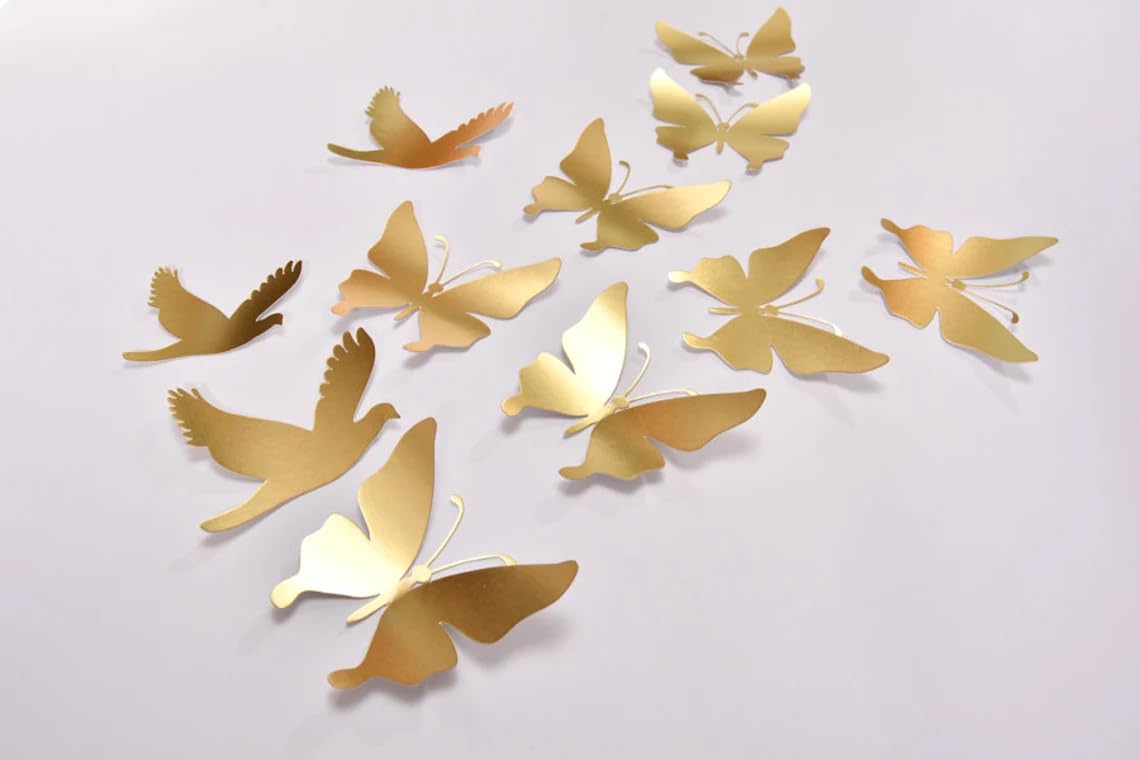 16 Pcs Gold Butterfly Wall Decor – 2.5x2.75 Inch Paper Butterflies